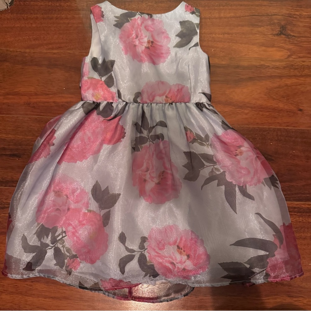 Elegant Pink and Gray Floral Kids Dress